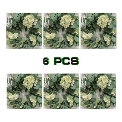 6pack Artificial White Begonia & Eucalyptus Wreath-002