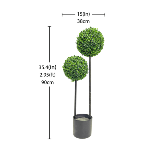 Hyper-realistic Artificial Double Ball-shaped Boxwood Tree – 35-inch