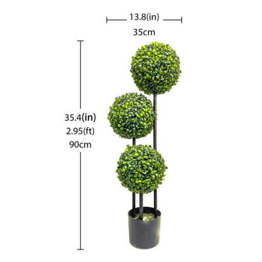 Hyper-realistic Artificial Triple Ball-shaped Boxwood Tree – 35-inch