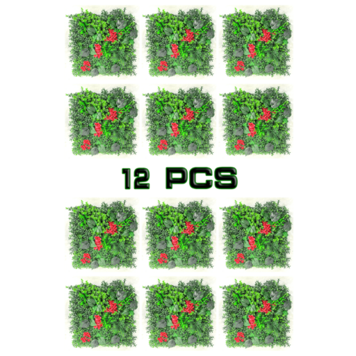 12 PCS High-Quality Artificial Countryside Eucalyptus Grass Wall – 23.6-inch (60 cm) Faux Mixed Weeds and Boxwood Leaf Hedge Wall 12